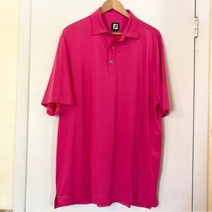 FJ Footjoy Polo Golf Activewear Quick Dry Shirt Pink Striped Lightweight XL EUC